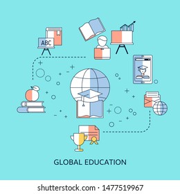 Vector illustration concept for international educational projects, distance education, online learning.