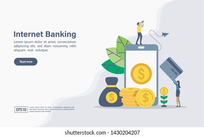 Vector illustration concept of internet banking. Modern illustration conceptual for banner, flyer, promotion, marketing material, online advertising, business presentation