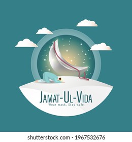 Vector illustration concept for Jamat Ul-Vida, last Friday of Ramadhan month. Wear mask, Stay Safe.