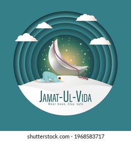 Vector illustration concept of Jamat Ul-Vida, last Friday of Ramadhan month. Wear mask, Stay Safe.