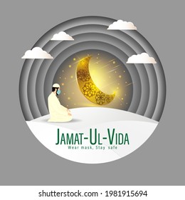 Vector illustration concept of Jamat Ul-Vida, last Friday of Ramadhan month. Wear mask, Stay Safe.