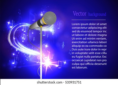 Vector illustration of a concept of karaoke, microphone, song, concert