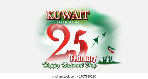 Vector illustration concept of Kuwait National day greeting, 25 february, kuwait flag in background.