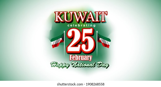 Vector illustration concept of Kuwait National day greeting, 25 february, kuwait flag in background.