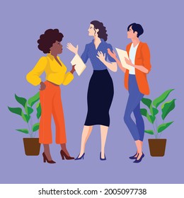 Vector illustration concept of lady's team business concept. Women in office suit standing together. 