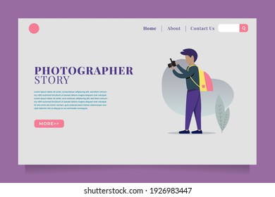 vector illustration, Concept of landing page on photographer story theme, photography Landing page template, website. Easy to edit and customize.