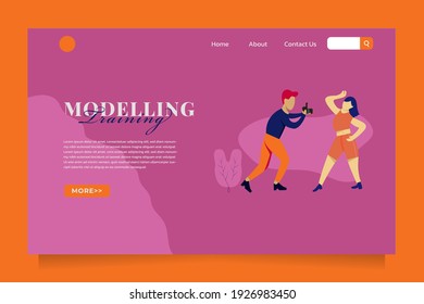vector illustration, Concept of landing page on modelling training theme, photography Landing page template, website. Easy to edit and customize.