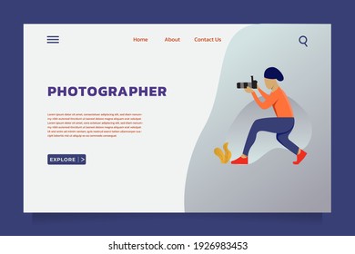 illustration vectorielle, Concept de la page d'accueil sur le thème du photographe, modèle de page d'accueil de la photographie, site web. Facile à modifier et à personnaliser.