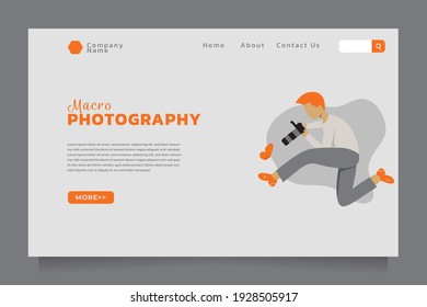 vector illustration, Concept of landing page on macro photography theme, photography Landing page template, website. Easy to edit and customize.