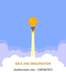 Vector illustration of the concept of launching a light bulb rocket to enhance ideas.
