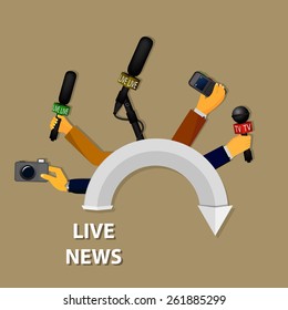 Vector illustration of a concept live news, reports, interviews.