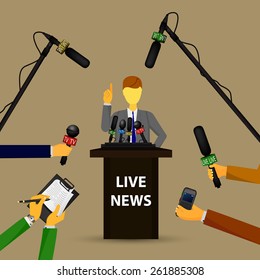 Vector illustration of a concept live news, reports, interviews.