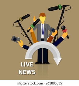 Vector illustration of a concept live news, reports, interviews.