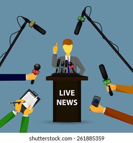 Vector illustration of a concept live news, reports, interviews.