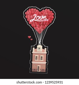 Vector Illustration. Concept of love and valentine day,air pink balloon in a heart shape. Paper art carving