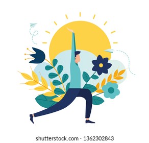 Vector illustration, concept of meditation during working hours, break, health benefits of the body, mind and emotions, thought process - Vector 