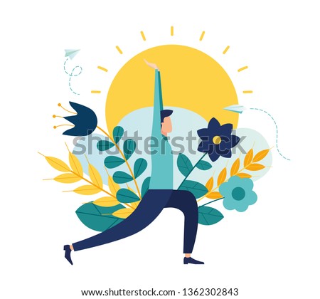 Vector illustration, concept of meditation during working hours, break, health benefits of the body, mind and emotions, thought process - Vector 