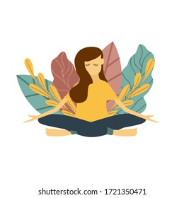 Vector illustration, concept of meditation, health benefits of the body, mind and emotions, thought process