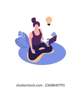 Vector illustration, concept of meditation workflow, health benefits for body, mind and emotions, lotus position, thought process, start and search for ideas vector