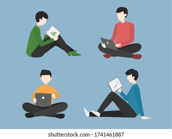 Concepto de ilustración vectorial de los hombres que trabajan en una tableta