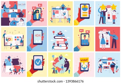 Vector illustration of concept of Mobile advertising, Online education, and Content marketing in flat design