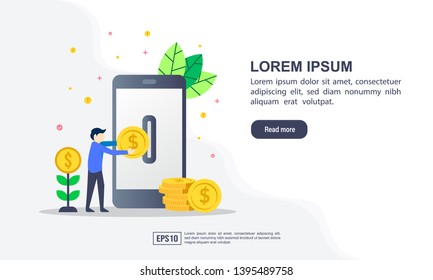 Vector illustration concept of mobile banking with character. Modern illustration conceptual for banner, flyer, promotion, marketing material, online advertising, business presentation
