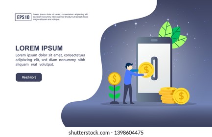 Vector illustration concept of mobile banking with character. Modern illustration conceptual for banner, flyer, promotion, marketing material, online advertising, business presentation