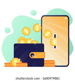 vector illustration, concept of mobile payment or money transfer, online payment illustration, online wallet. Can be used for, landing pages, templates, UI, web.