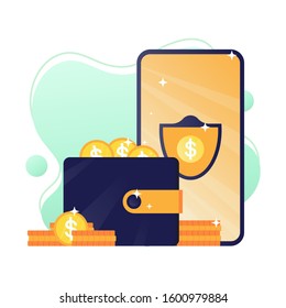 vector illustration, concept of mobile payment or money transfer, online payment illustration, online wallet. Can be used for, landing pages, templates, UI, web.