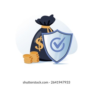 Vector illustration, concept of money protection, financial saving insurance, safe business economy vector
