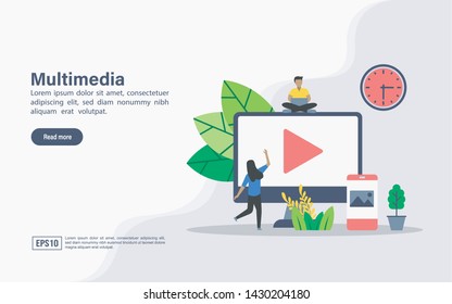 Vector illustration concept of multimedia. Modern illustration conceptual for banner, flyer, promotion, marketing material, online advertising, business presentation