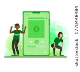 Vector illustration concept of music application and dancing people. Creative flat design for web banner, marketing material, business presentation, online article .