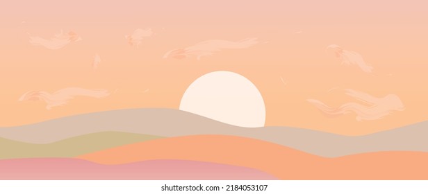 Vector illustration. Concept of nature, landscape and mountains. Cartoon style drawings. Perfect as screensaver, cover and wallpaper.