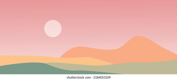 Vector illustration. Concept of nature, landscape and mountains. Cartoon style drawings. Perfect as screensaver, cover and wallpaper.