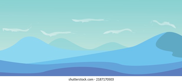 Vector illustration. Concept of nature, landscape and mountains. Cartoon style drawings. Perfect as screensaver, cover and wallpaper.