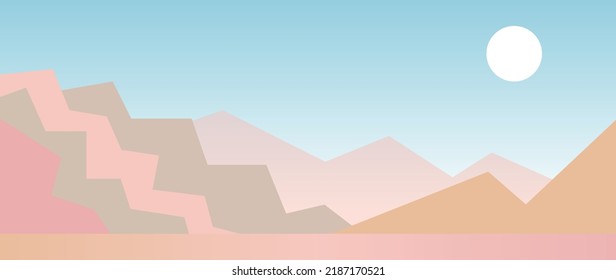 Vector illustration. Concept of nature, landscape and mountains. Cartoon style drawings. Perfect as screensaver, cover and wallpaper.