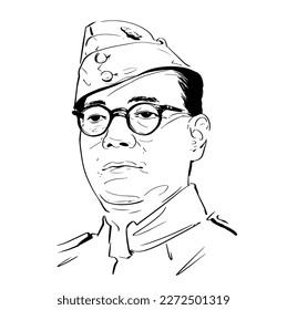 Concepto de ilustración vectorial de Netaji Subhas Chandra Bose.freedom fighter de India. Arte de línea.