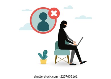 Vector illustration concept of network security work. The hacker blocks the user's account. Online data theft.