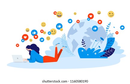 Vector illustration concept of networking, online communication, internet community, Creative flat design for web banner, marketing material, business presentation, online advertising.