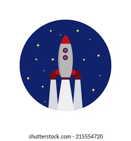 Vector illustration concept for new business project start up in flat style. Rocket and stars silhouette - launching new product or service. Technology development process. Innovation idea.