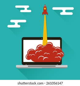 Vector illustration - concept of new business project or start-up. Development and launch a new innovation product on a market. Trendy flat design with long shadow. For web deisgn and applications
