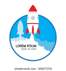 Vector illustration concept for new business project start up in flat style. Rocket and clouds silhouette - launching new product or service. Technology development process. Innovation idea.