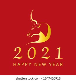 Concepto de ilustración vectorial tarjeta de Año Nuevo con un toro, números en un fondo rojo.
