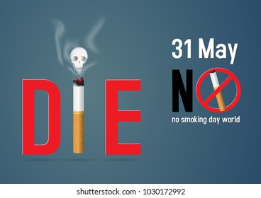 vector Illustration of concept no smoking day world,31 May.No Tobacco Day .smoke to bones.die,paper craft