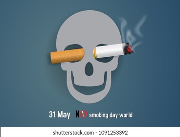 vector Illustration of concept no smoking day world,31 May.No Tobacco Day .smoke to skull.die,paper craft
