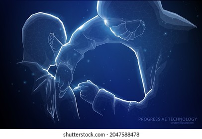 Vector illustration concept of a nurse making a vaccination to a patient on a dark blue background, symbolizes vaccination, primary medicine.
