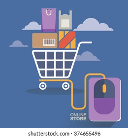 vector illustration concept for on line store. Digital marketing. Buy on line. Mobile payment