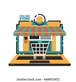 vector illustration concept for on line store. Digital marketing. Mobile payment