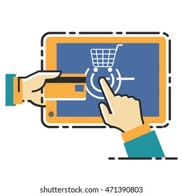 Vector illustration concept for on line store. Digital marketing. Mobile payment