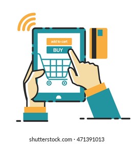 Vector illustration concept for on line store. Digital marketing. Mobile payment